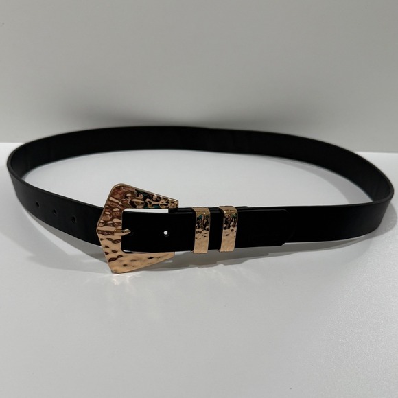Nine West Womens Black Belt Rose Gold Hammered Buckle Size Large H43 - Picture 2 of 7